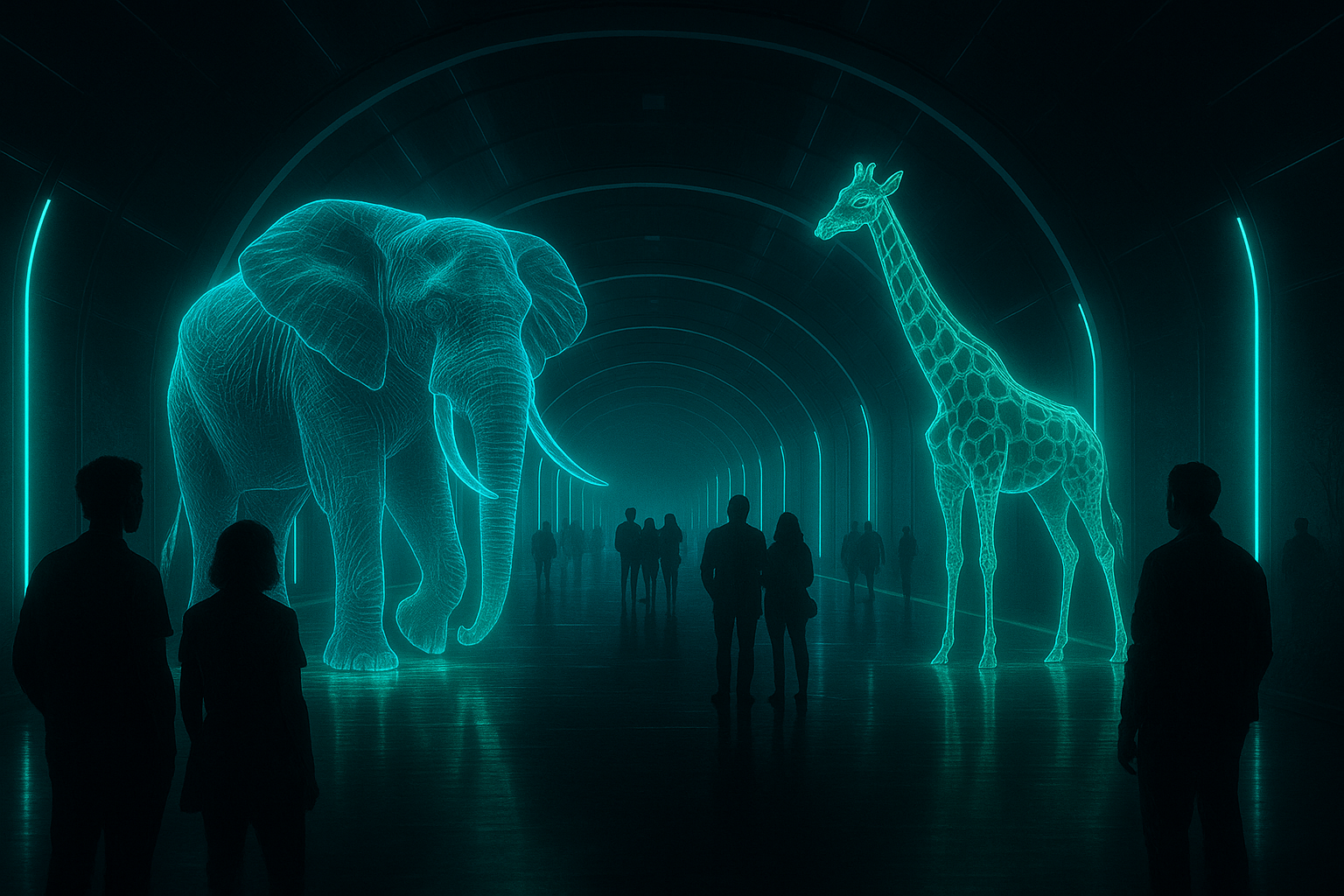 Life-size hologram animals in tunnel
